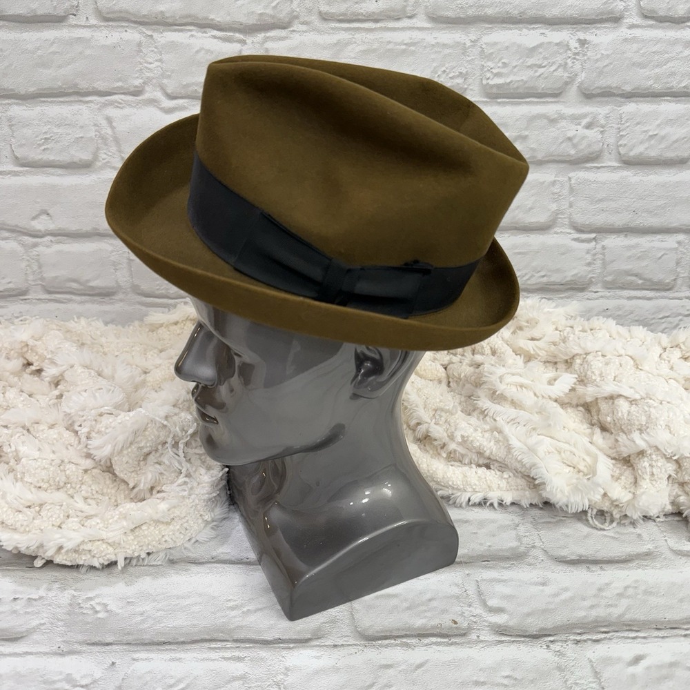 Vtg  Dobbs Fith Ave New York Fedora Hat Brown Green Sz 6 7/8 Soft Felt Godfather
